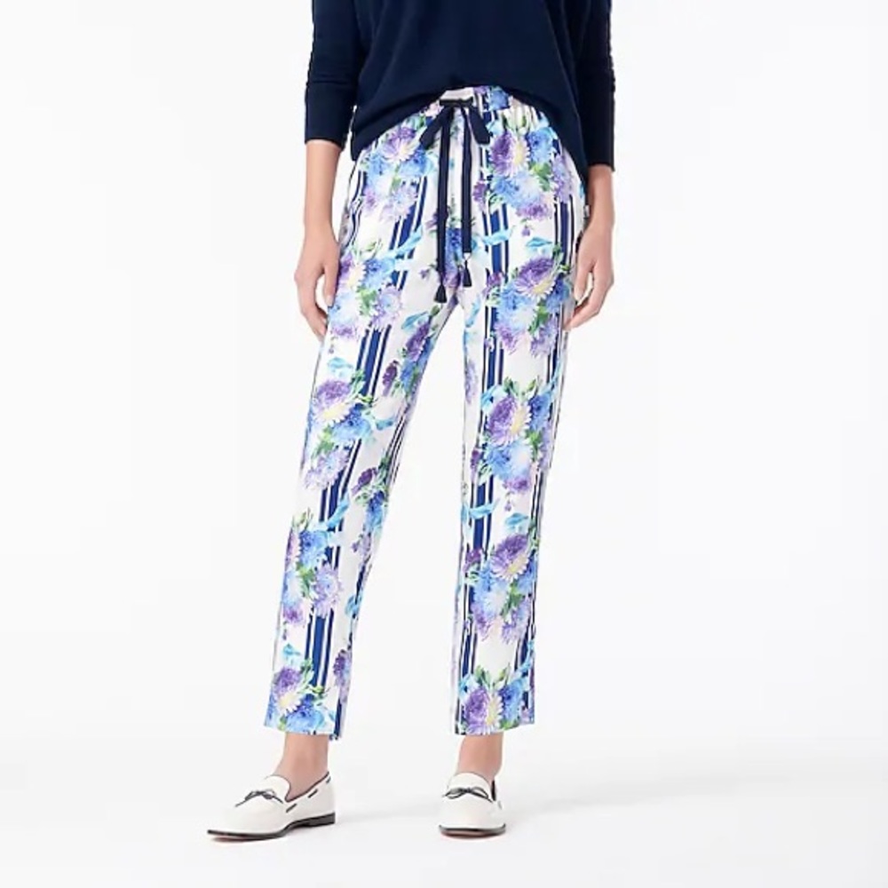 J.Crew Drapey pull-on pant vintage floral stripe